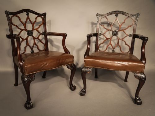Pair of  Victorian Armchairs Chippendale Style