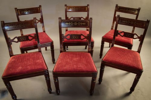 Fine Set of 6 Regency Brass Inlaid Dining Chairs