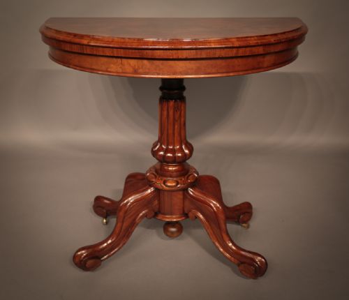 Victorian Demi Lune Games Table Burr Walnut