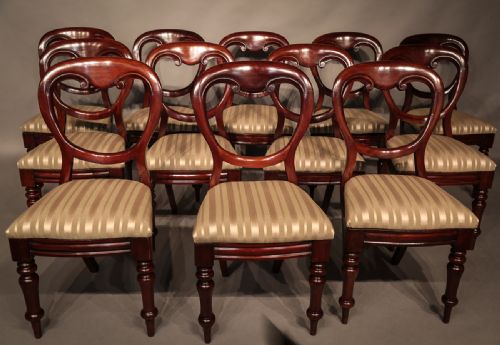 Set of 12 Victorian Mahogany Balloon Back Dining Chairs