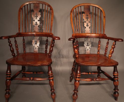Rare Historically Important Pair of Yew Wood Windsor Chairs