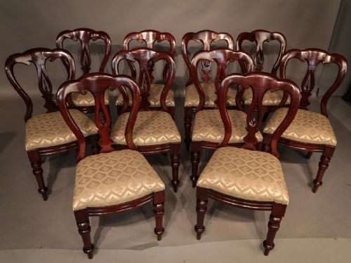 Set of 10 Victorian Spear Point Balloon Back Dining Chairs