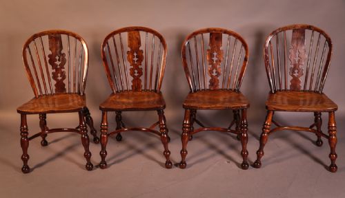 Rare Set of 4 Worksop Yew Wood Kitchen Chairs