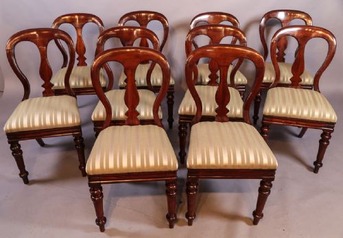 Set of 10 Victorian Mahogany Balloon Back Dining Chairs