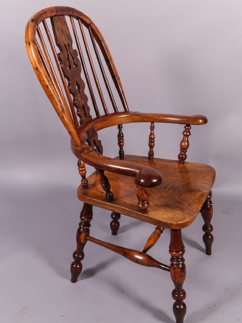 Yew Wood Broad Arm Windsor Armchair