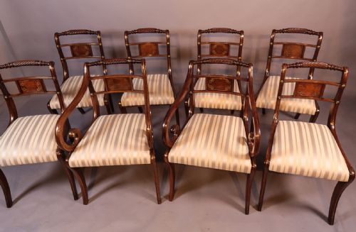 Superb Set of 8 Regency Brass Inlaid Dining Chairs