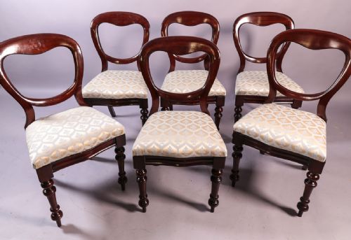 A Set of 6 Victorian Mahogany Balloon Back Dining Chairs