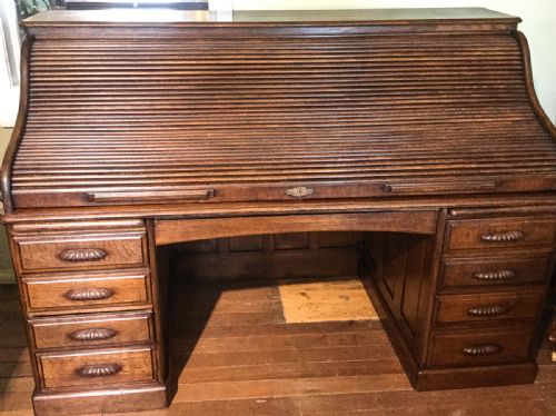 Massive Oak Roll Top Desk American