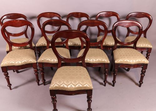 A Set of 10 Victorian Mahogany Balloon Back Dining Chairs