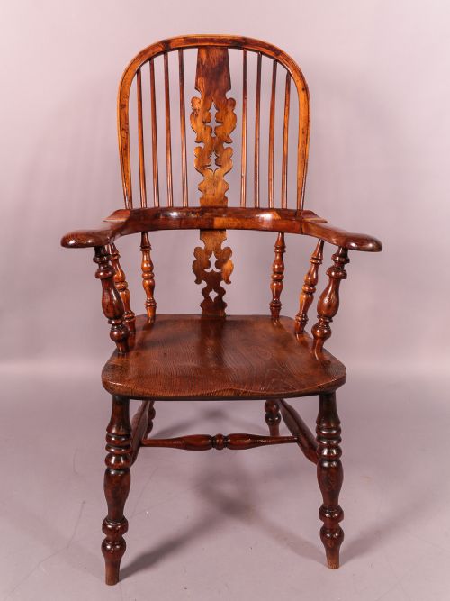 Victorian Yew Wood Broad Arm Windsor Chair