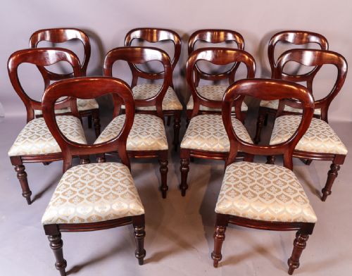A Set of 10 Victorian Mahogany Balloon Back Dining Chairs