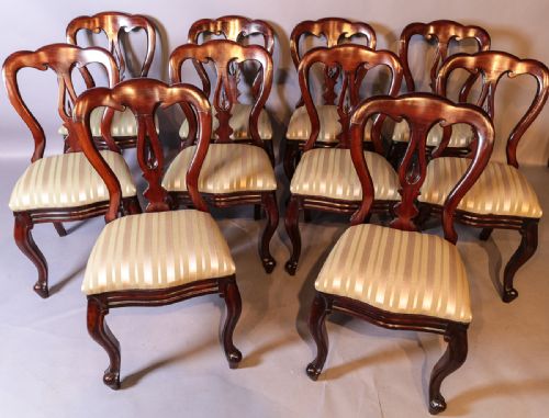A Set of 10 Victorian Spear Point Balloon Back Dining Chairs