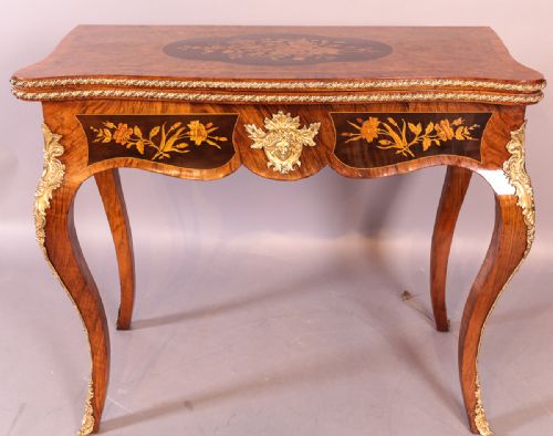 Superb Burr Walnut with Marquetry Inlay Card Table