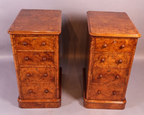 Superb Pair of Victorian Burr Walnut Bedside Chests