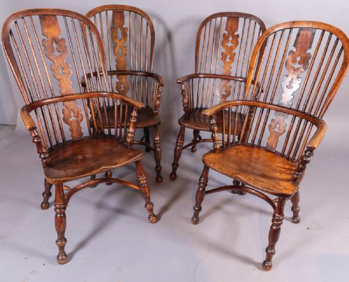 A Set of 4 19th Century Ash and Elm Windsor Chairs