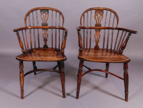 A Pair of William Wheatland Retford Windsor Chairs in Yew
