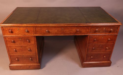 An Oak 9 Drawer Pedestal Desk Victorian