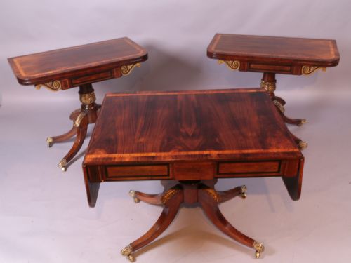 Very Rare Suite of Tables, 2 Card Tables Matching Sofa Table