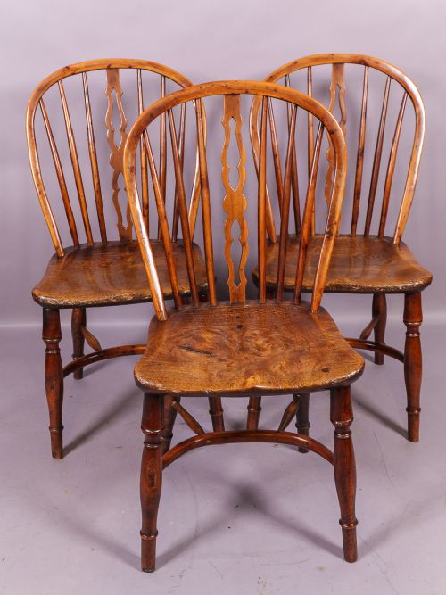 Rare Set of 3 Marsh of Sleaford Yew Wood Chairs