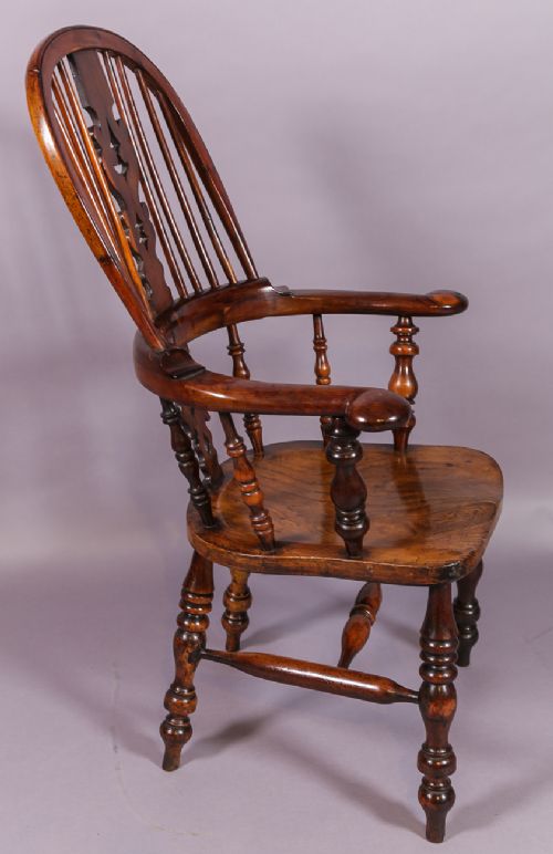 Good Yew Wood Broad Arm Windsor Chair