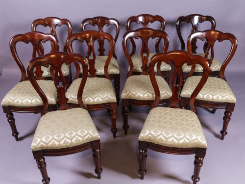 Set of 10 Victorian Mahogany Balloon Back Dining Chairs