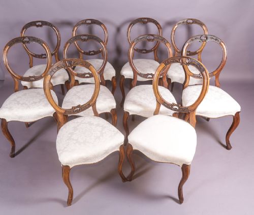 Set of 10 Victorian Walnut Dining Chairs