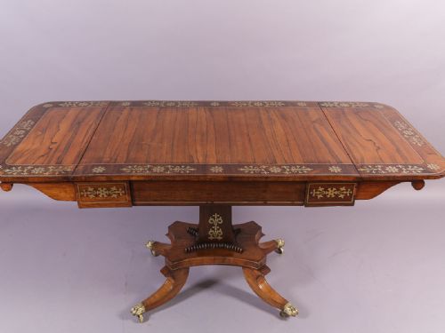 Regency Sofa Table Rosewood with Brass Inlay