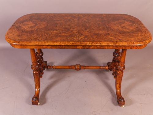 Quality Victorian Stretcher Table in Burr Walnut