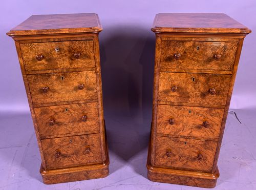 Pair of Victorian Burr Walnut Bedside Chests