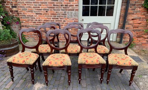 A Set of 10 Victorian Mahogany Balloon Back Dining Chairs C1860