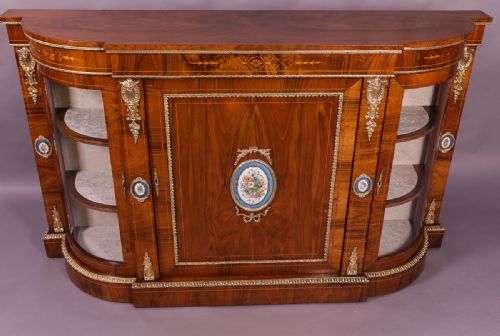 Superb Victorian Walnut Credenza with Porcelain Plaques