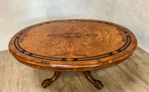Victorian Burr Walnut Coffee Table Oval in Shape