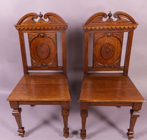 Pair of Victorian Oak Hall Chairs
