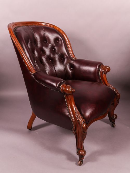 Victorian Library Armchair Leather Upholstery