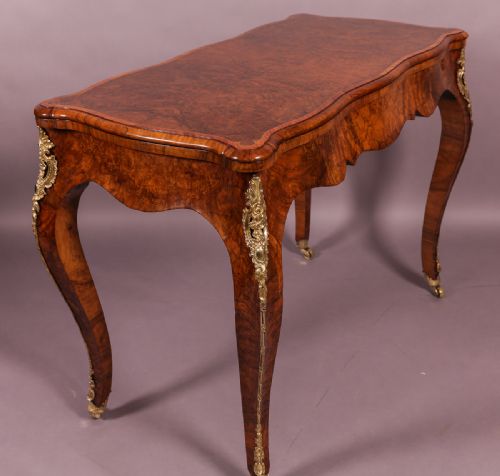 Victorian Serpentine Games Table Burr Walnut
