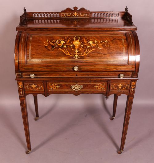 A Good Rosewood with Inlay Cylinder Ladies Desk