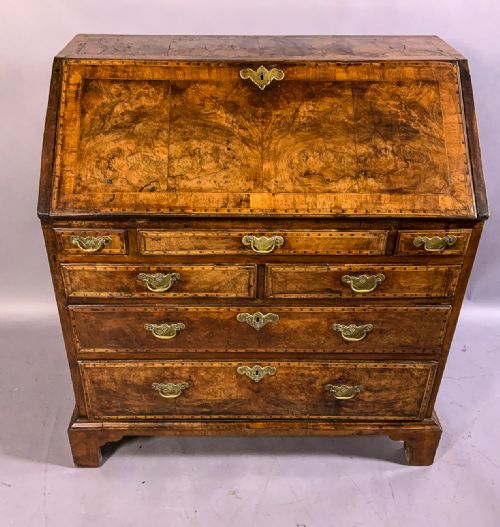 George I English Walnut Bureau Just 3 Feet Wide