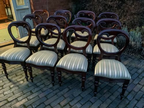 A Set of 12 Victorian Mahogany Balloon Back Dining Chairs