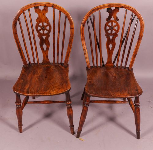 A Near Pair of 19th Century Yew Wood Kitchen Chairs