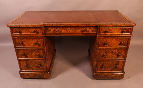 Victorian Burr Walnut Pedestal Desk Heals London