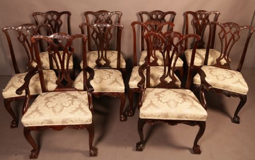 A Rare Set of 10 Chippendale Style Dining Chairs Victorian