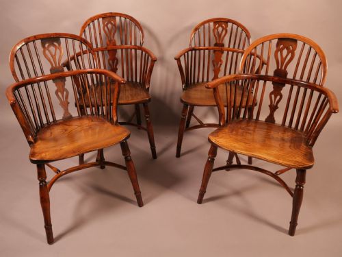 A Rare Set of 4 Yew Wood Windsor Chairs Wheatland Retford