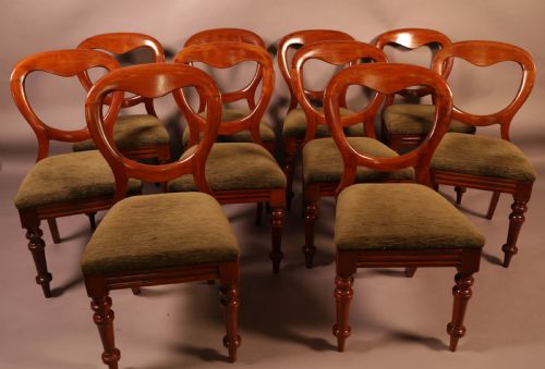 A Set of 10 Victorian Mahogany Balloon Back Dining Chairs