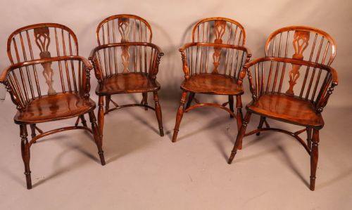 A Set of 4 Yew Wood Windsor Chairs Nicholson Rockley