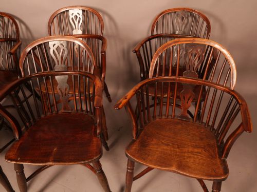 fig 1. Very Rare Set of 8 Yew Wood Windsor chairs William Wheatland Retford