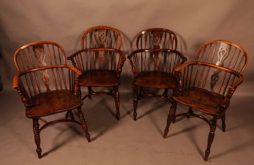 A Set of 4 Yew Tree Windsor Chairs Rockley Workshop