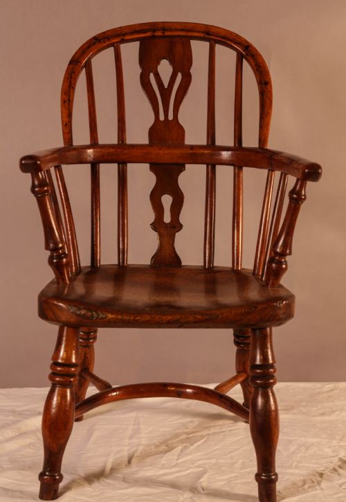 A Rare Childs Yew Wood Windsor Stamped Fred Walker