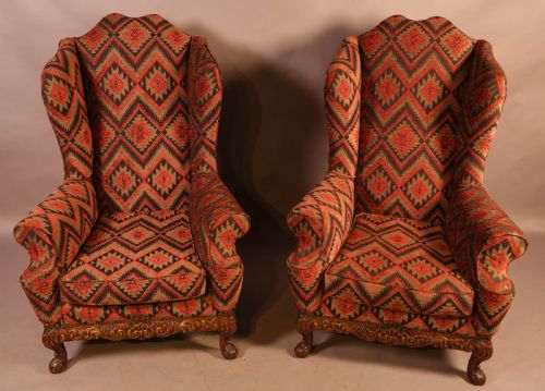A Very Good Pair of  Wing Armchairs in the Style of George II