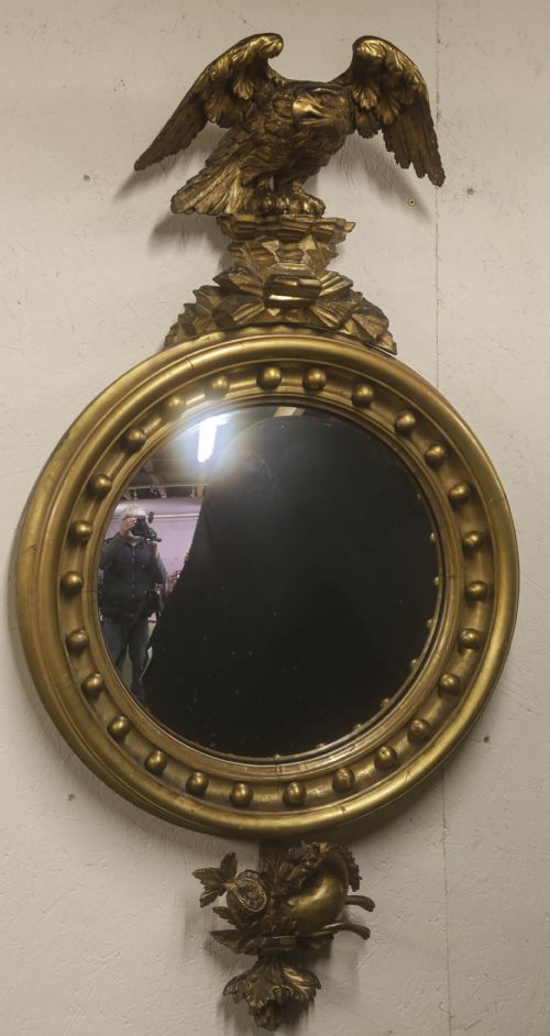 Regency Period Convex Mirror Eagle Pediment