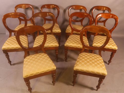 A Set of 10 Victorian Mahogany Balloon Back Dining Chairs